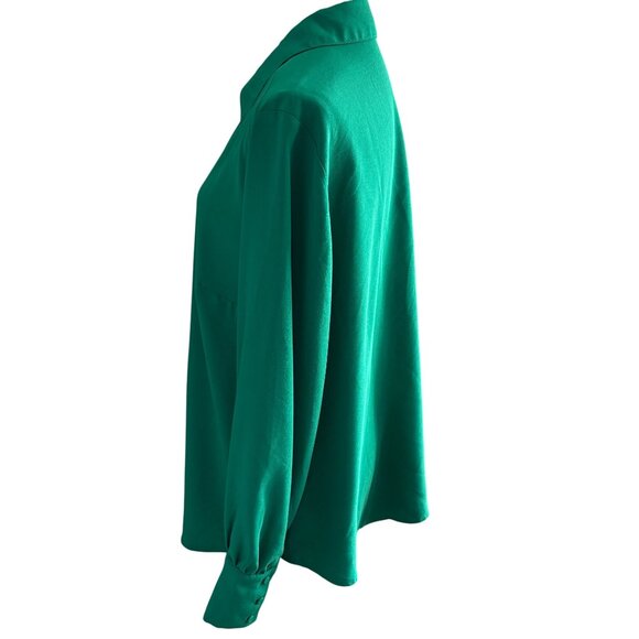 Ann Taylor Women's Emerald Green V Neck Blouse Sz XL Top Button Up Long Sleeve - Picture 2 of 9